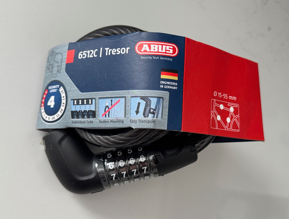 ABUS Tresor 6512C Bike Lock 4 Digit Combination Coiled Cable 180cm Level 4 New
